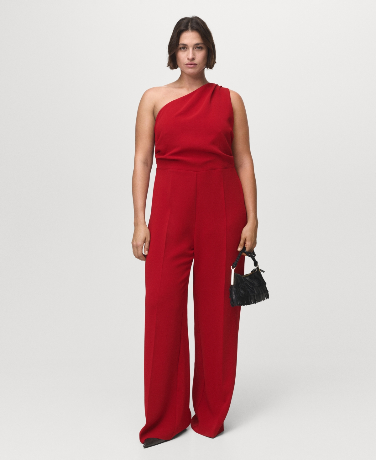 Mango Long Jumpsuit With Asymmetrical Neck In Red