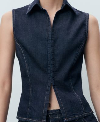 Women's Contrast Stitching Denim Top
