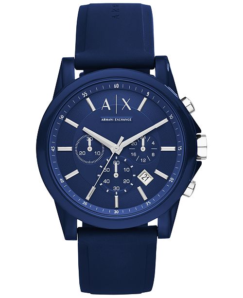 A|X Armani Exchange Unisex Chronograph Blue Silicone Strap Watch 44mm ...