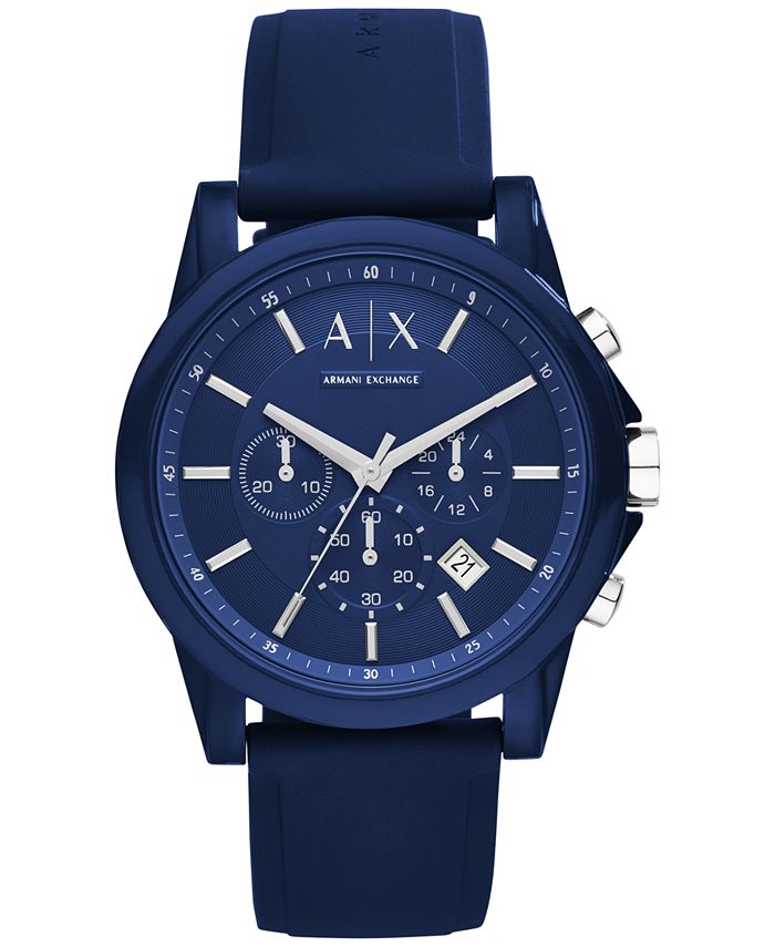 A|X Armani Exchange - Unisex Chronograph Blue Silicone Strap Watch 44mm X1327