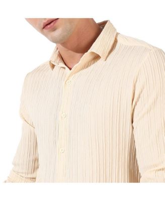 Men's Light Yellow Textured Regular Fit Casual Shirt