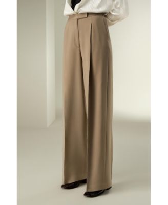 Women's Silk-Wool Pleated Wide-Leg Trousers
