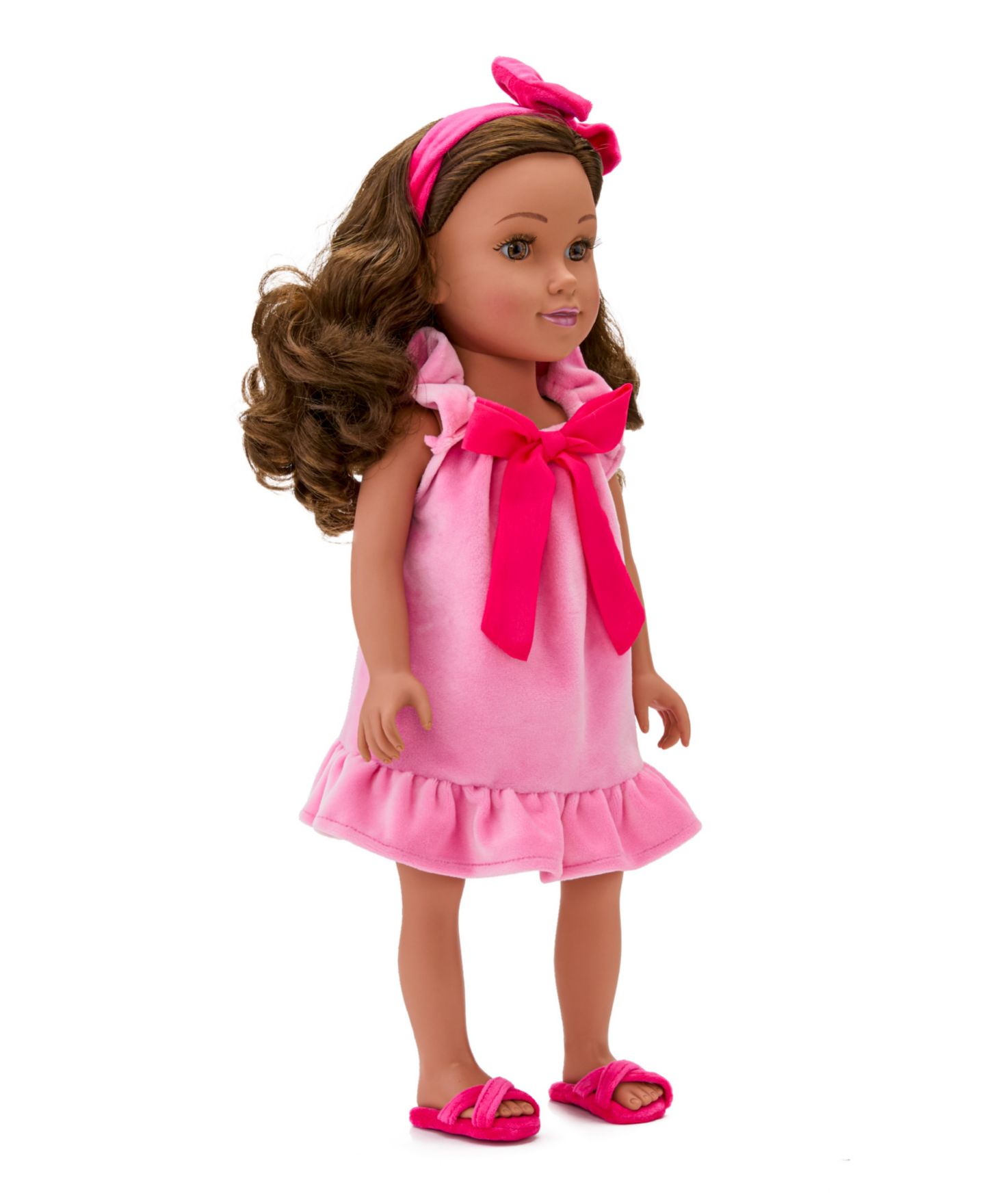 Детские куклы Journey Girls Glam Spa 18" Ruffled Plush Pajama Dress, Headband and Slippers, 3-Piece Set, Ages 5+ — фото 3