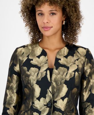 Women's Metallic Jacquard Collarless Jacket, Regular and Petite Sizes
