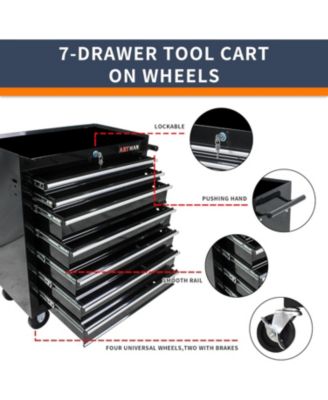 7-Drawer Industrial Tool Cart with Locking Wheels and Ball Bearing Slides