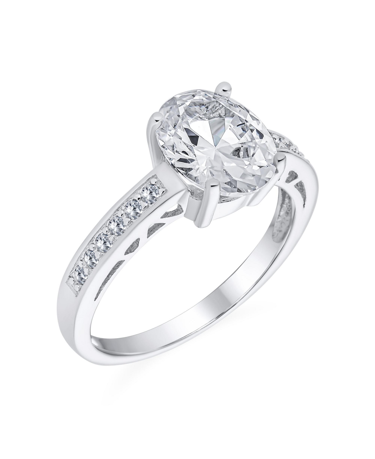 Bling Jewelry Classic 3CT Cz Oval Solitaire Promise Ring Cubic Zirconia Pave Filigree Band Sterling Silver
