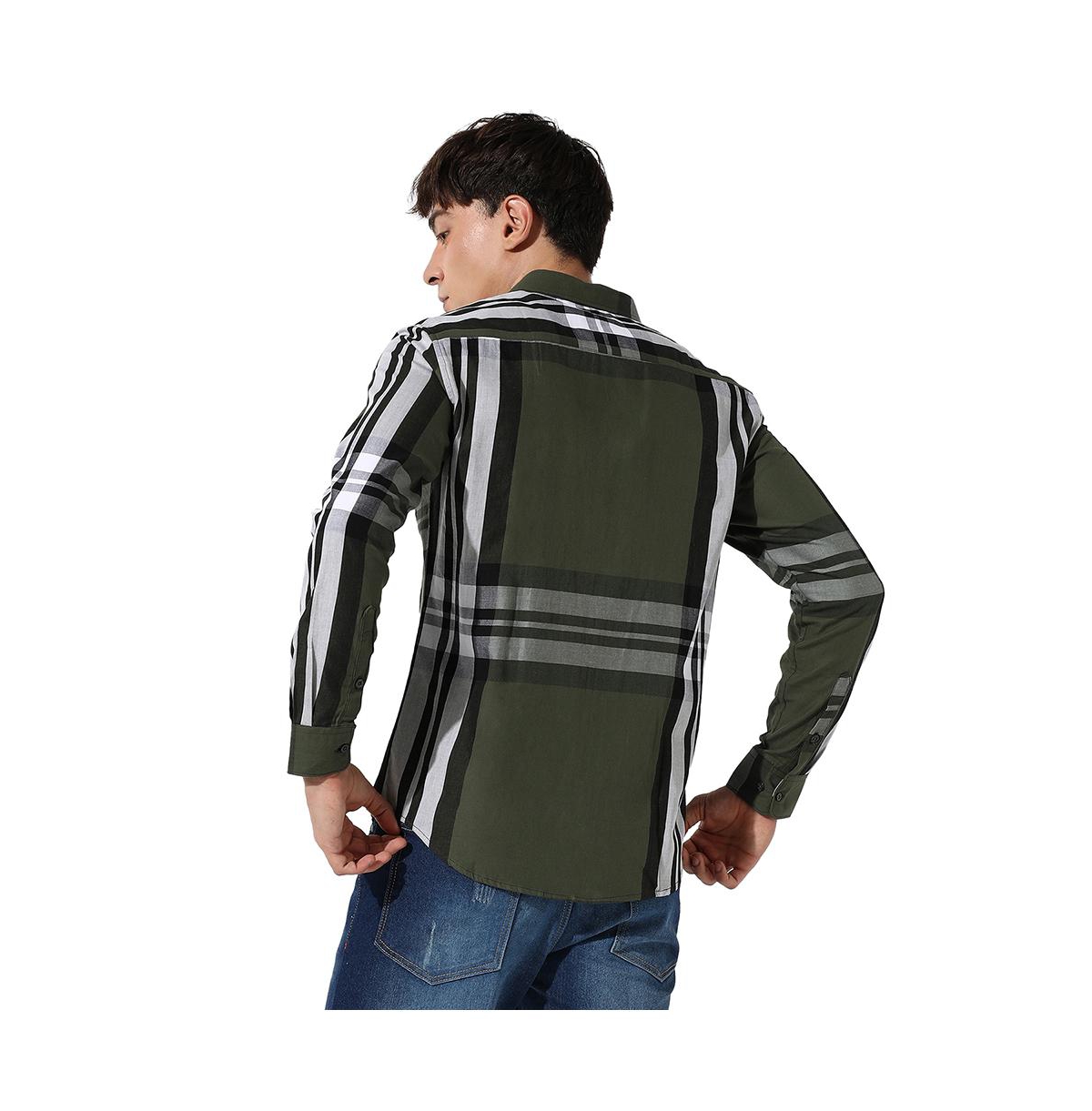 Campus Sutra Men's Tartan Plaid Dark Green Shirt