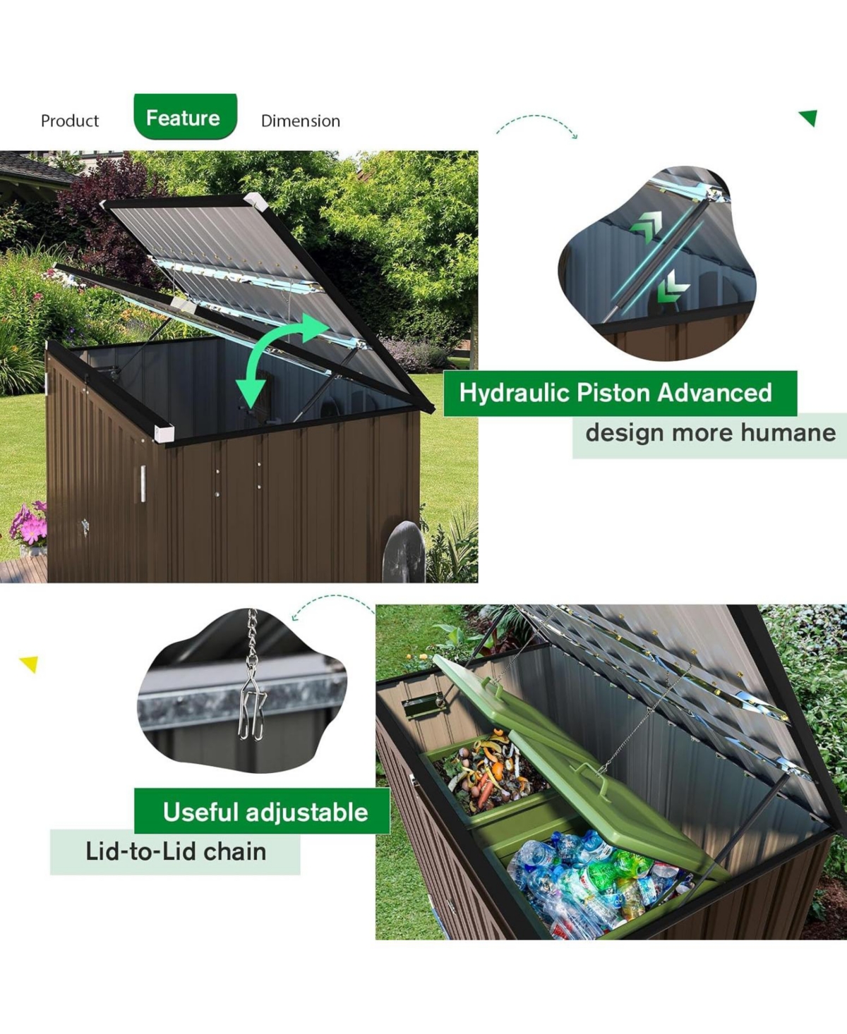 Aecojoy 46 Cu.Ft Outdoor Trash Can Storage Shed