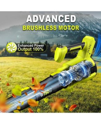 Cordless Leaf Blower, 550CFM (160MPH) Brushless Turbo Blower, 24V High Power Battery Powered Leaf Blowers with 2x4.0Ah Battery & Charger, Electric Blowers Variable Speeds for Garden, Green