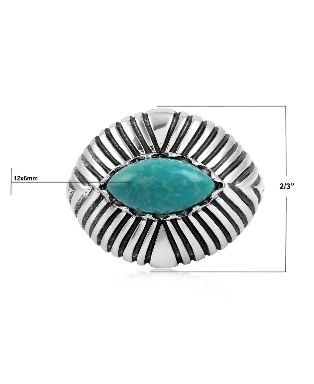 American West Jewelry Sterling Silver Green Turquoise Marquise Gemstone Ribbed Ring