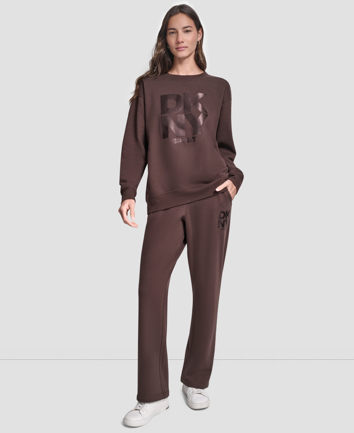 Dkny Women's Transfer Logo Crew Neck Sweatshirt In Brown