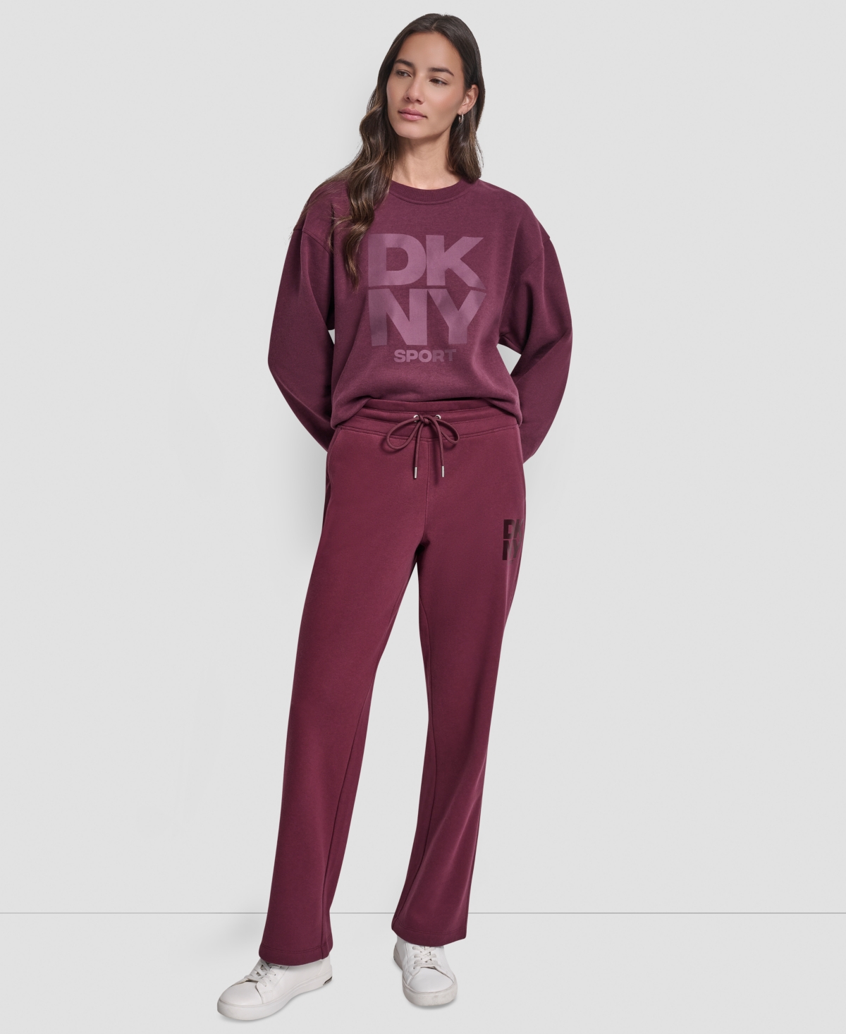 Dkny Women's Sport Stacked Transfer Logo Track Pants In Burgundy