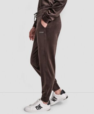 Women's Platinum Velour Rhinestone Logo Slim Fit Joggers
