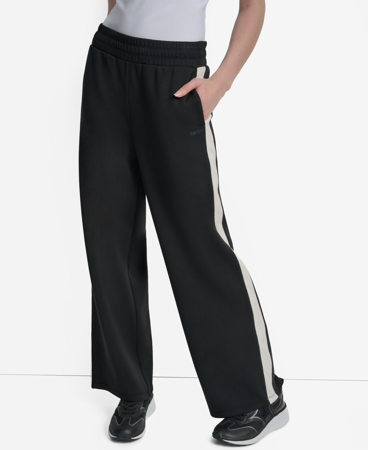 Dkny High Waist Modified Wide Leg Track Pants In Black