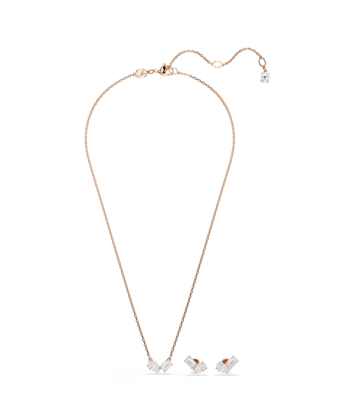 Swarovski Mesmera Rose Gold Tone Plated Earrings And Necklace Set In Gold