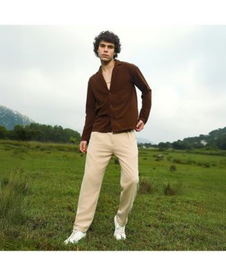 Men's Chocolate Brown Ribbed Oversized Shirt