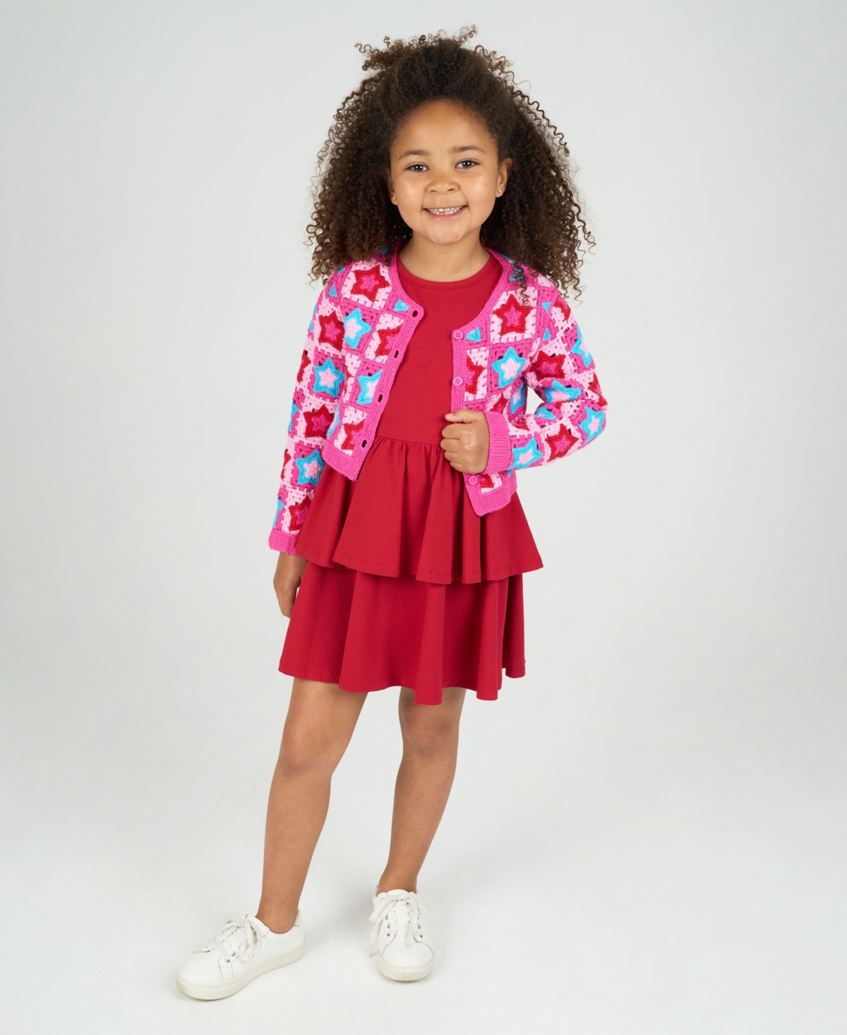 Rare Editions Little Girl Dress With Crochet Cardigan, 2 Pc In Red