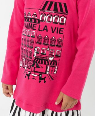 Little Girls' Interlock Dress with Black & White Striped Hem