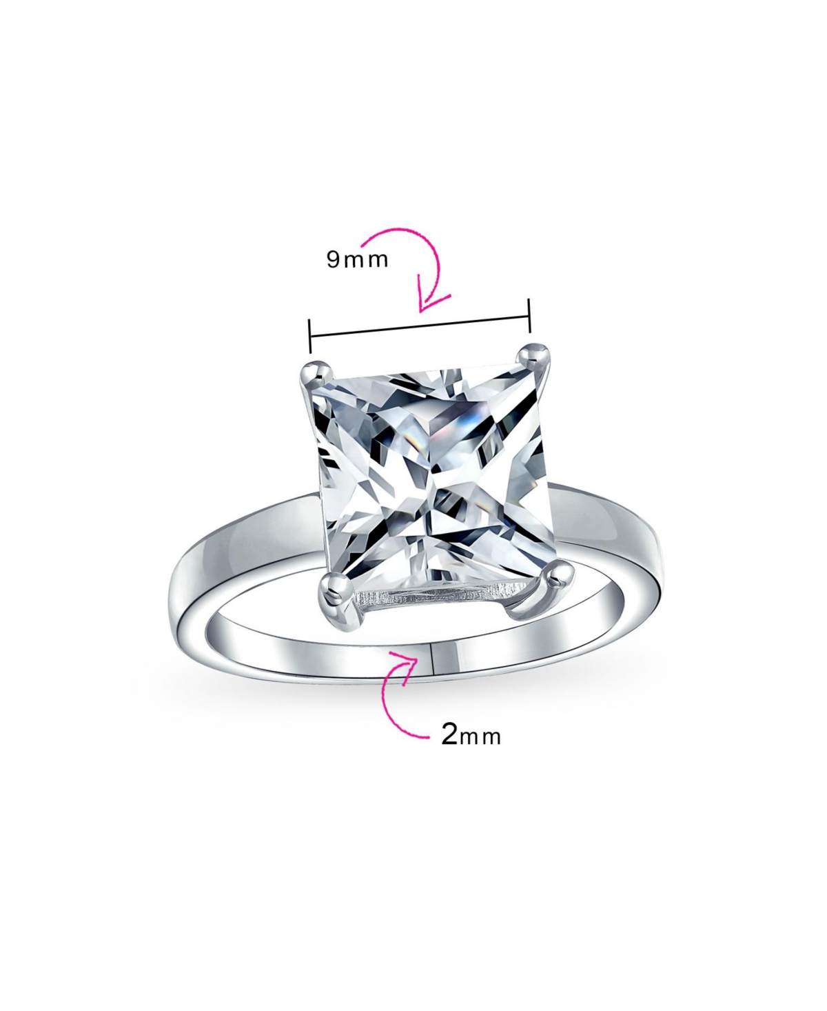 Bling Jewelry Sterling Silver 3CT Princess Cut Cubic Zirconia Solitaire Ring – Classic Promise Design
