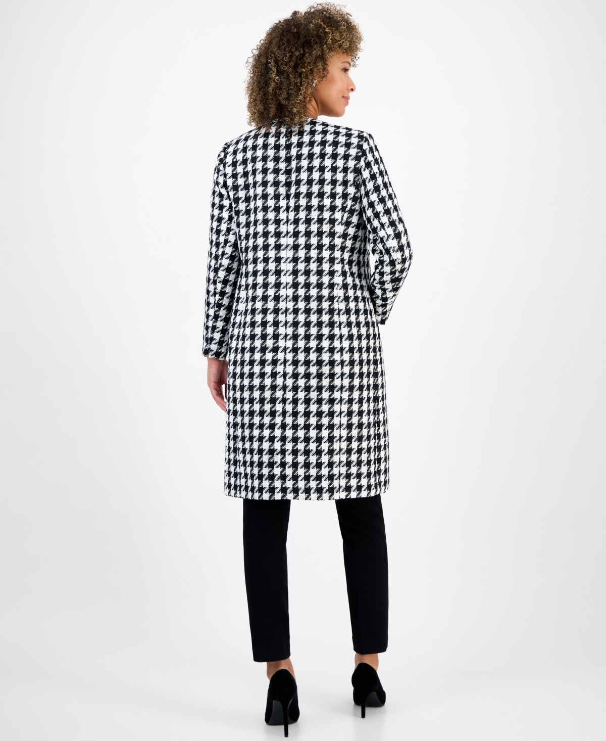 Kasper Petite Houndstooth Open-Front Long-Sleeve Topper