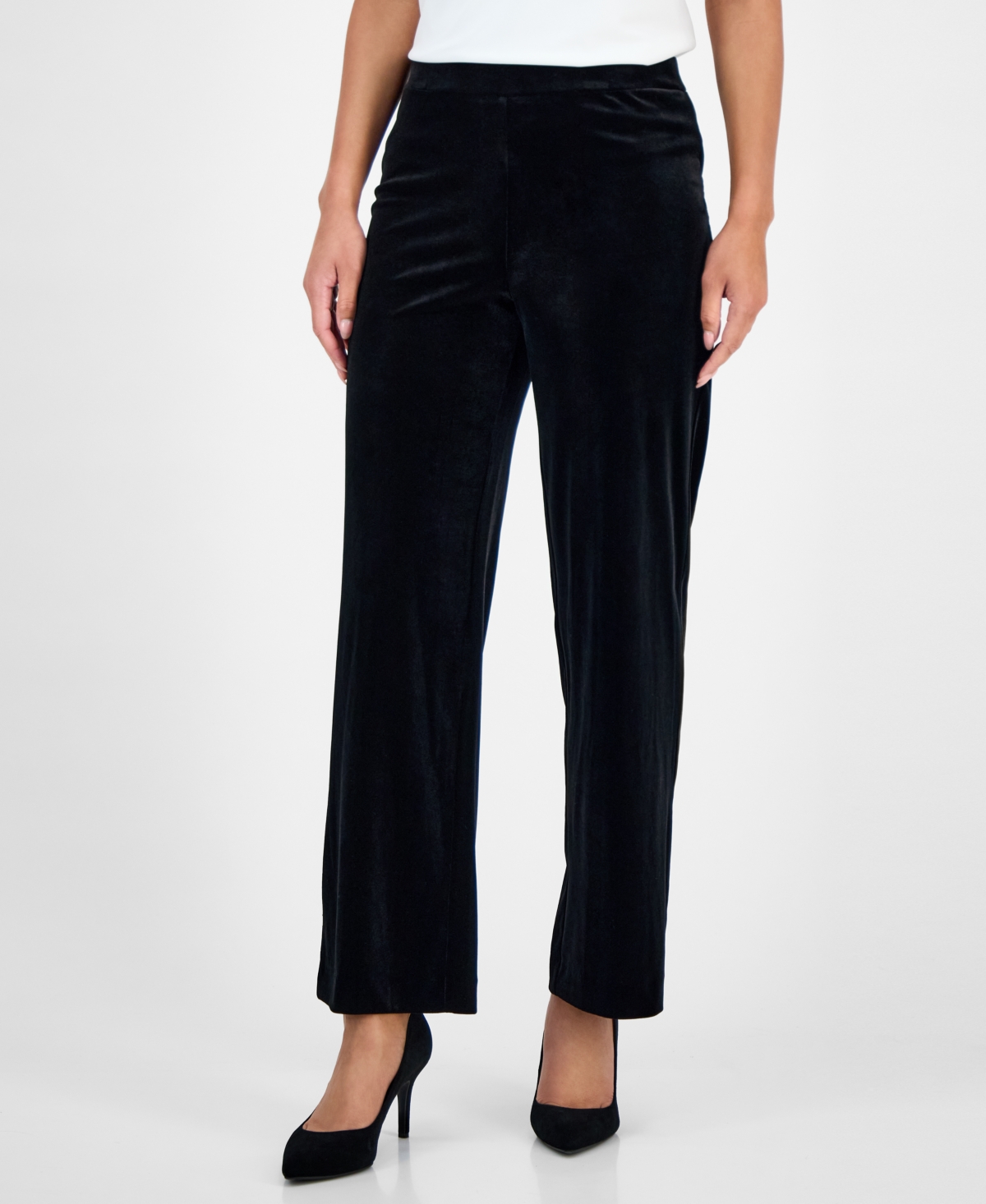 Kasper Petite Velvet High-Rise Wide-Leg Pull-On Pants