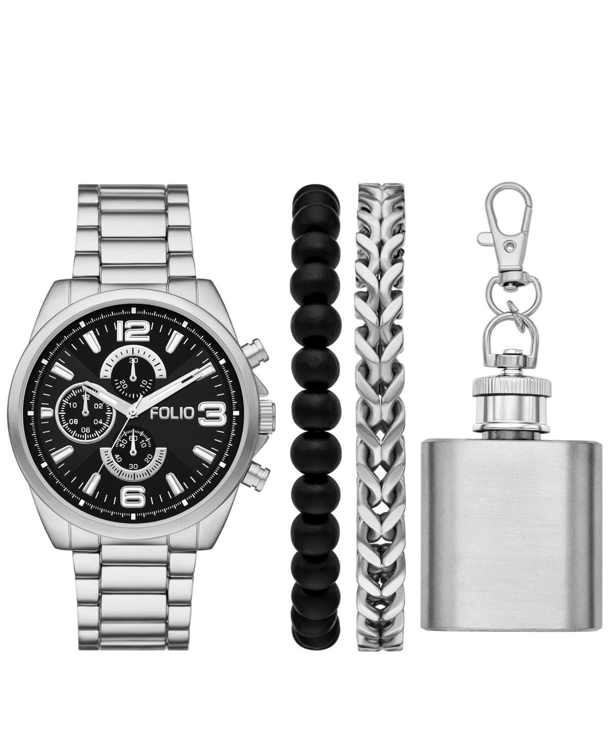 Folio Men's Quartz Three-hand Silver Alloy Watch Set, 45mm In Silver