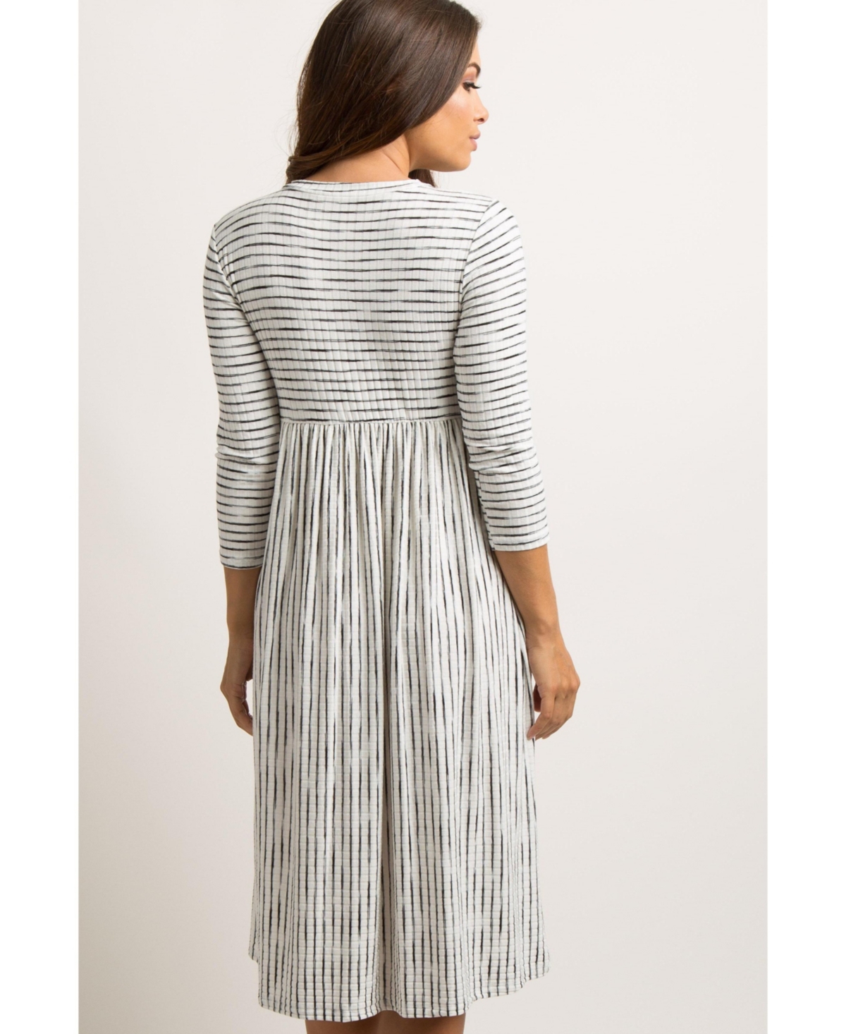 Pinkblush Maternity Ivory Ribbed Striped Midi Dress