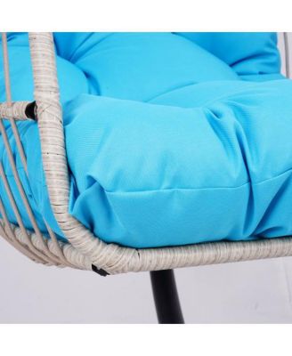 Blue Wicker Egg Hanging Chair with Stand and 350 lb Capacity