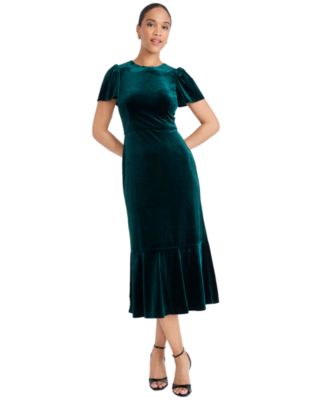 Maggy London - Women's Short Sleeve Velvet Midi Dress