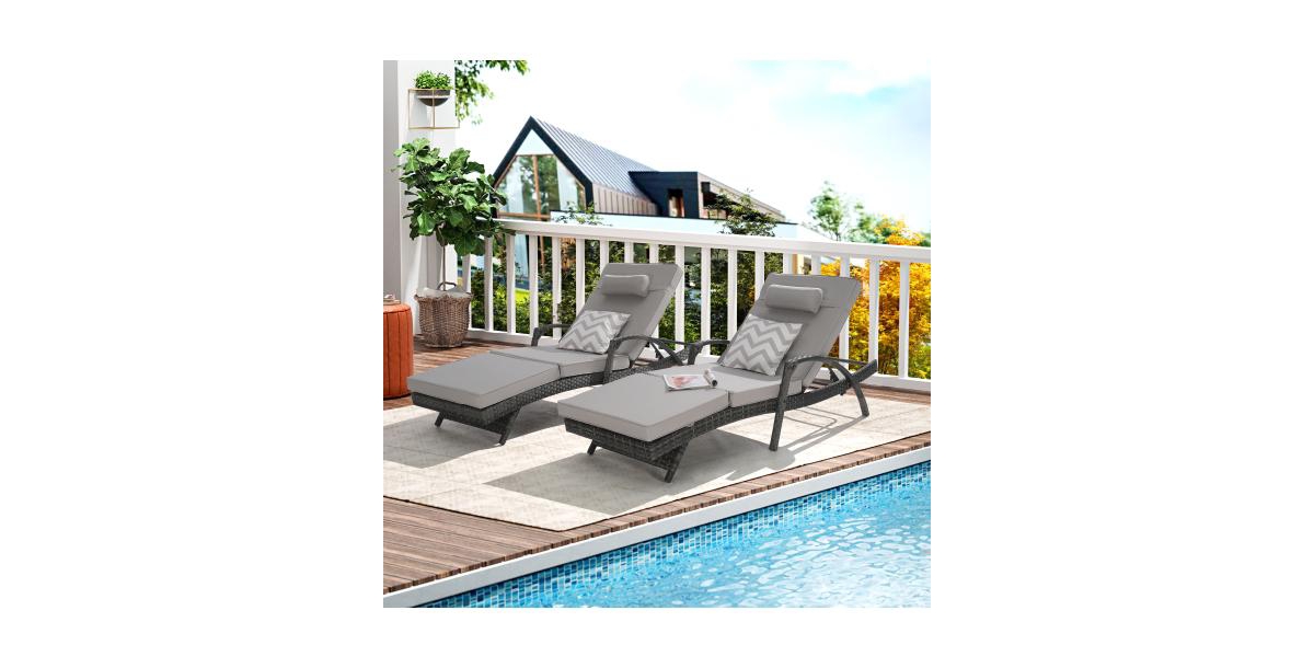 Flynama 76 Inch Wicker Reclining Lounge Chair Set of 2 with 600lb Capacity