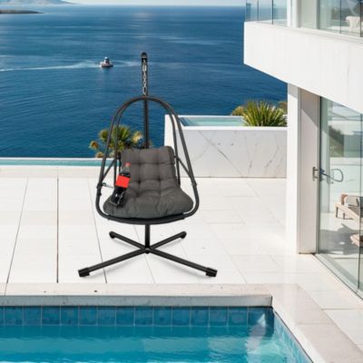 RESEDA Swivel Patio Egg Chair Basket Shape Outdoor Rattan Swivel Chair with Water Resistant Cushions