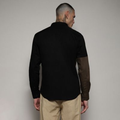 Men's Black & Olive Green Contrast Panel Shirt