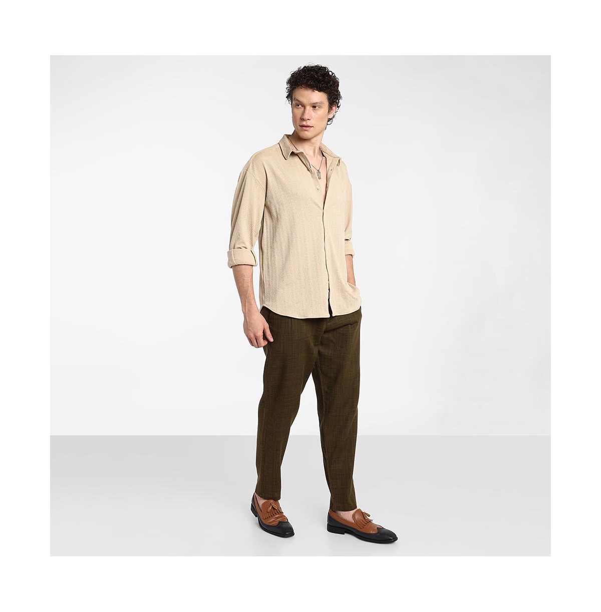 Campus Sutra Men's Light Beige Spear-Textured Shirt