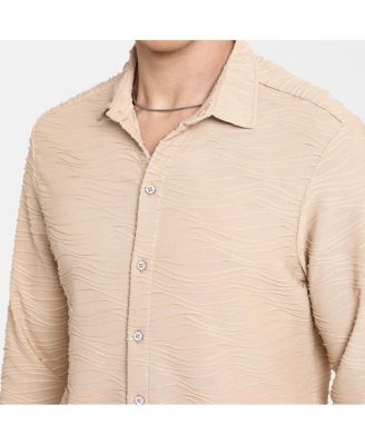 Men's Saltbox Beige Self-Design Wave Shirt