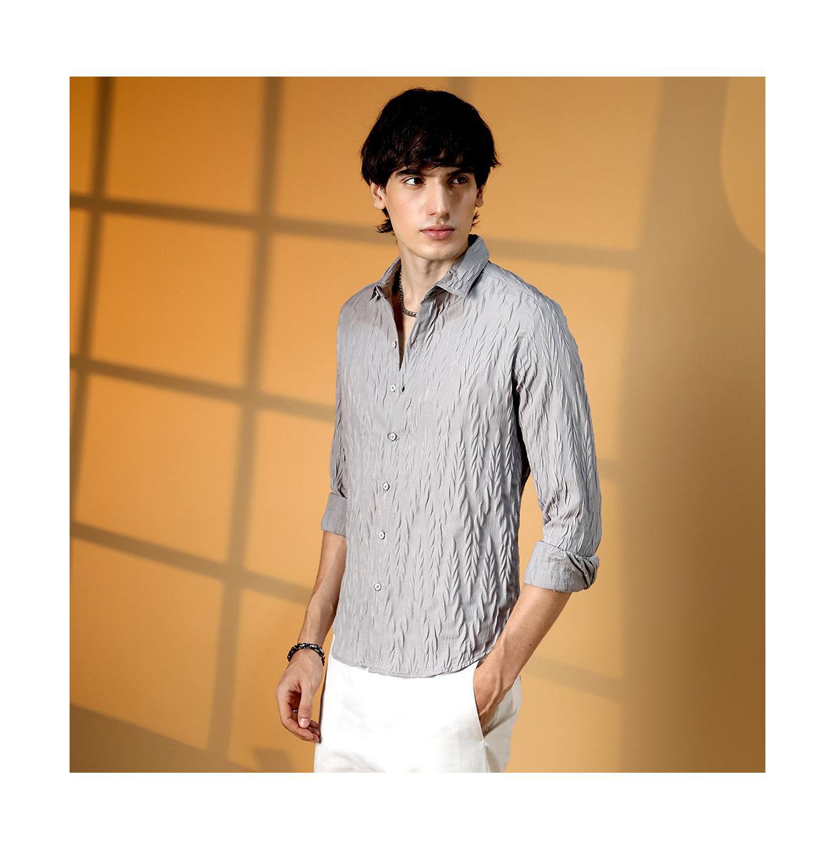 Campus Sutra Men's Grain-Textured Shirt