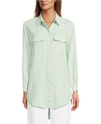 Women's Linen Roll Sleeve Relaxed Tunic Top