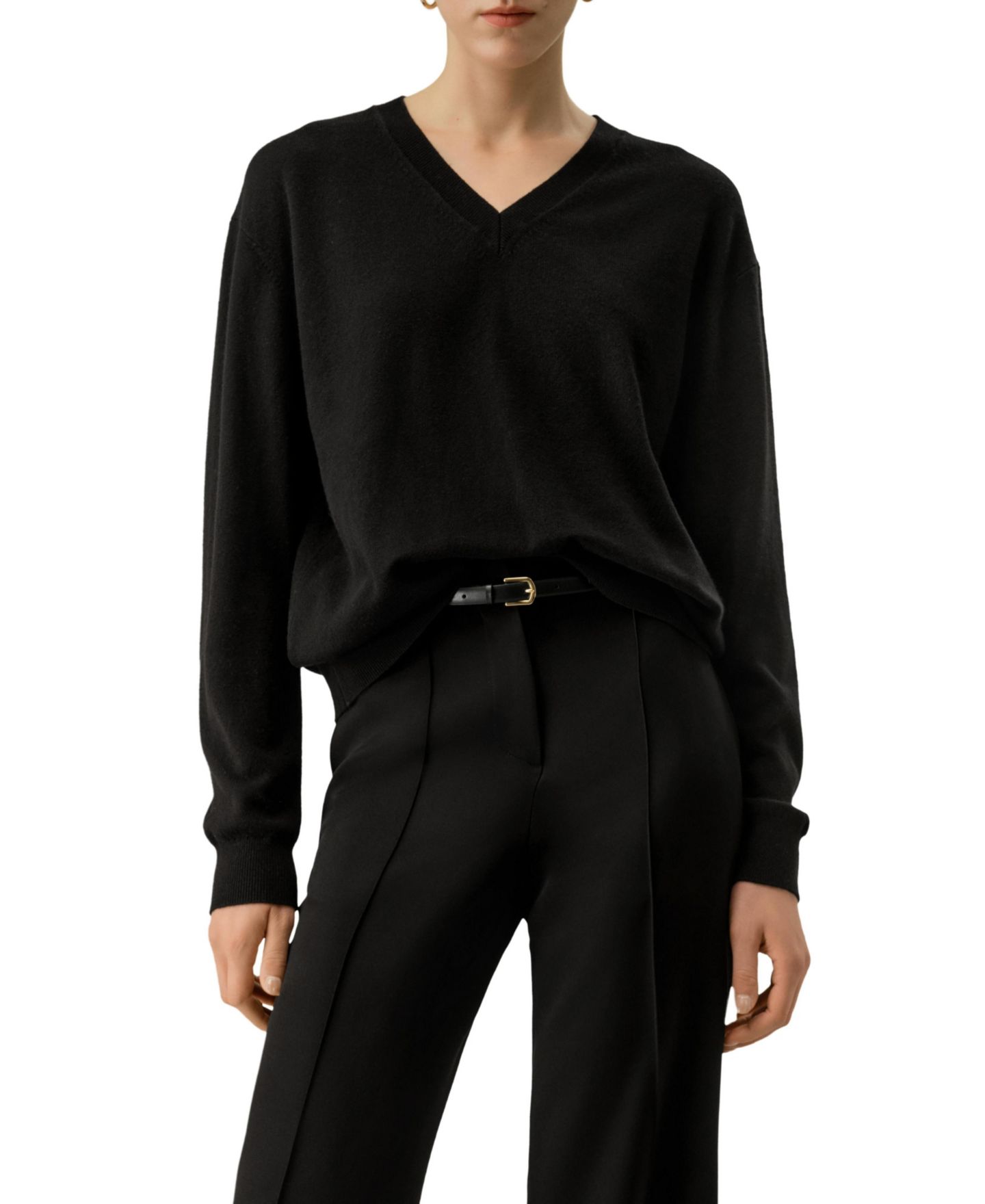 Женский свитер LILYSILK V-Neck Baby Cashmere, цвет: Чёрный — фото 1