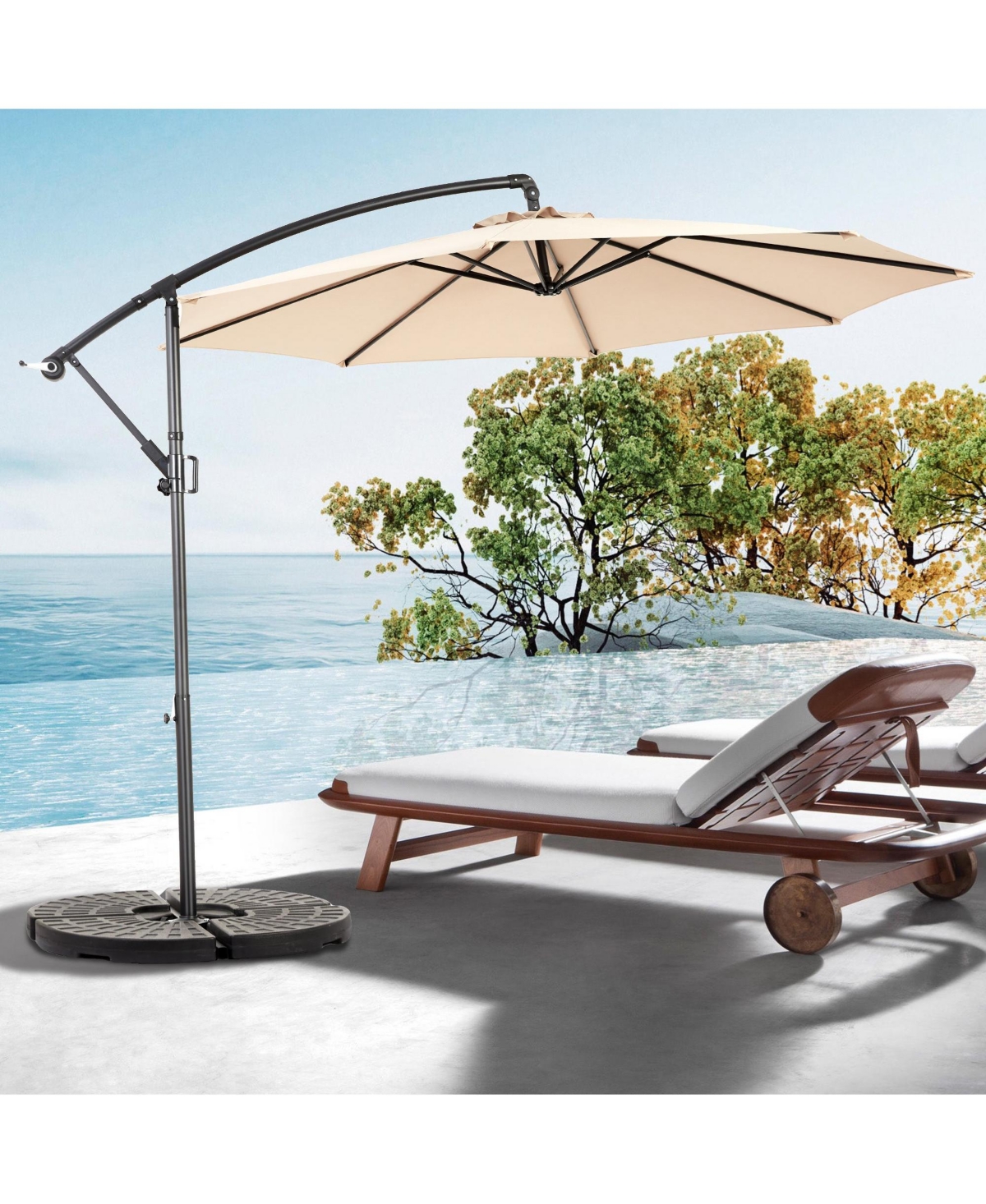 Flynama 10 Ft Khaki Offset Patio Umbrella with Tilt and Crank