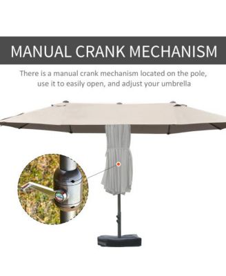 15 Ft Double Sided Rectangular Patio Umbrella with Base and Crank