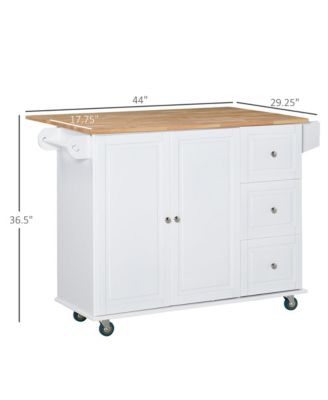 White Kitchen Assistant: Island Cart with Drop Leaf and Storage