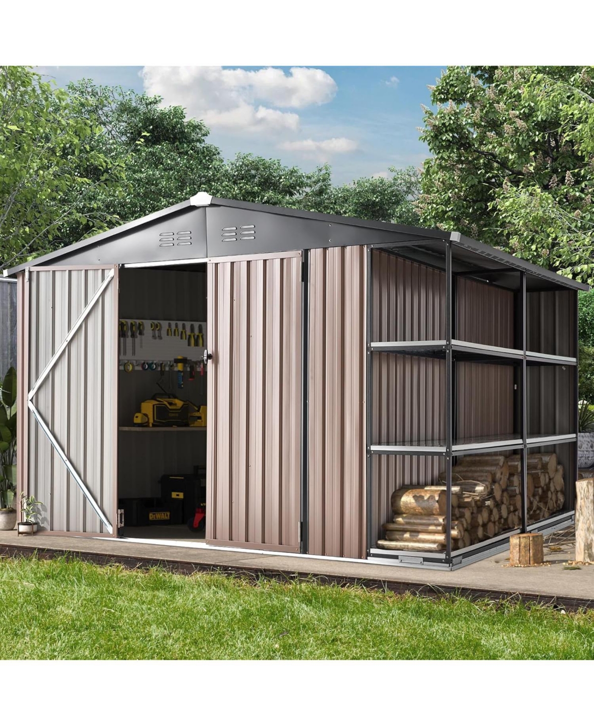 Aecojoy 10x8 Ft Storage Shed with Rack