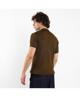 Men's Mocha Brown Harlequin-Textured Knit Shirt