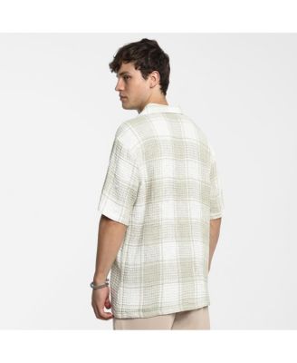 Men's Greige & Ivory White Buffalo Check Oversized Shirt