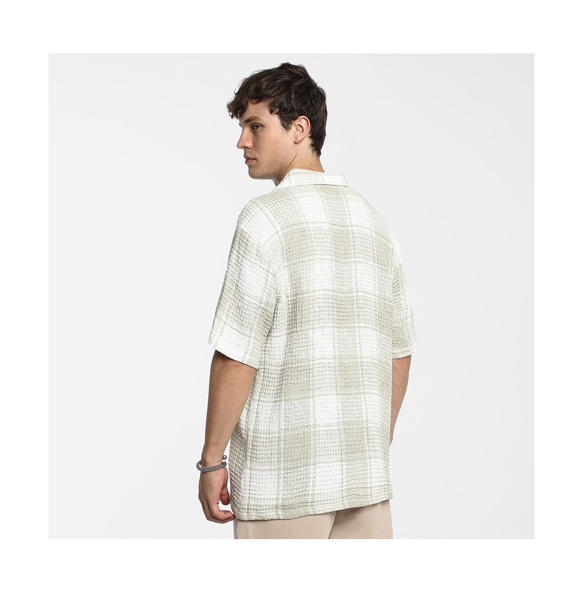 Campus Sutra Men's Greige & Ivory White Buffalo Check Oversized Shirt