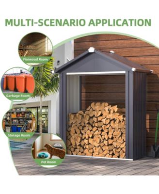 5x2 Outdoor Storage Shed, Firewood Rack Waterproof Metal Tool Sheds