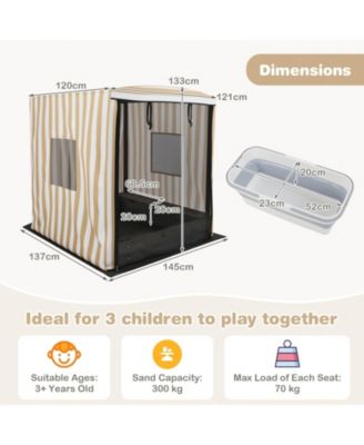 Kids Wooden Sandbox with Canopy Mesh Door Windows Bench Seats Foldable Storage Box