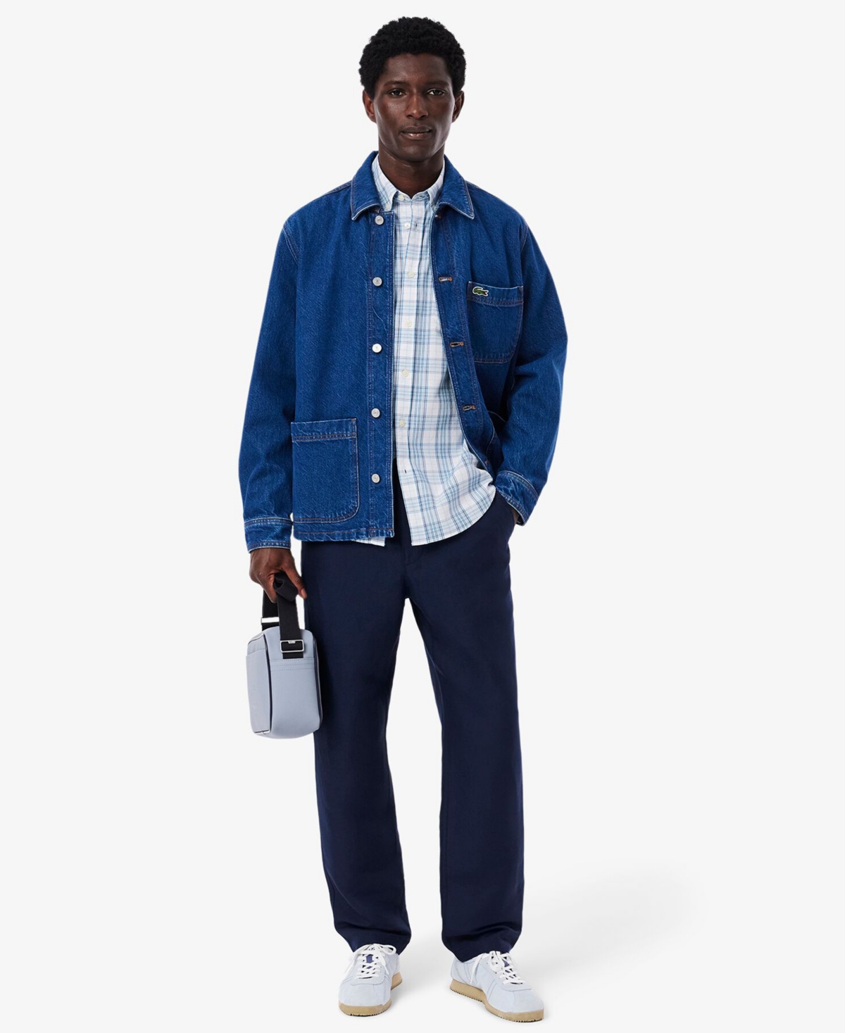 Lacoste Men's Slim Fit Stretch Plaid Shirt - 17 - 43 In Blue