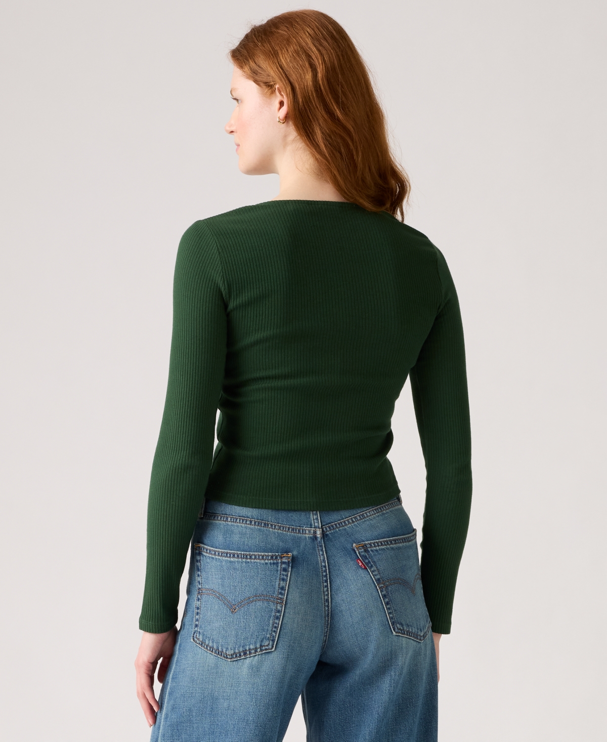 Levi's Women's Muse Ribbed Long-sleeve Button-up Top In Green