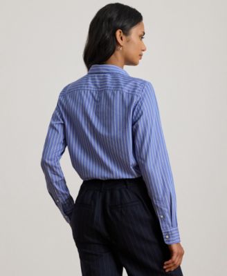 Women's Classic Fit Striped Tie-Neck Shirt