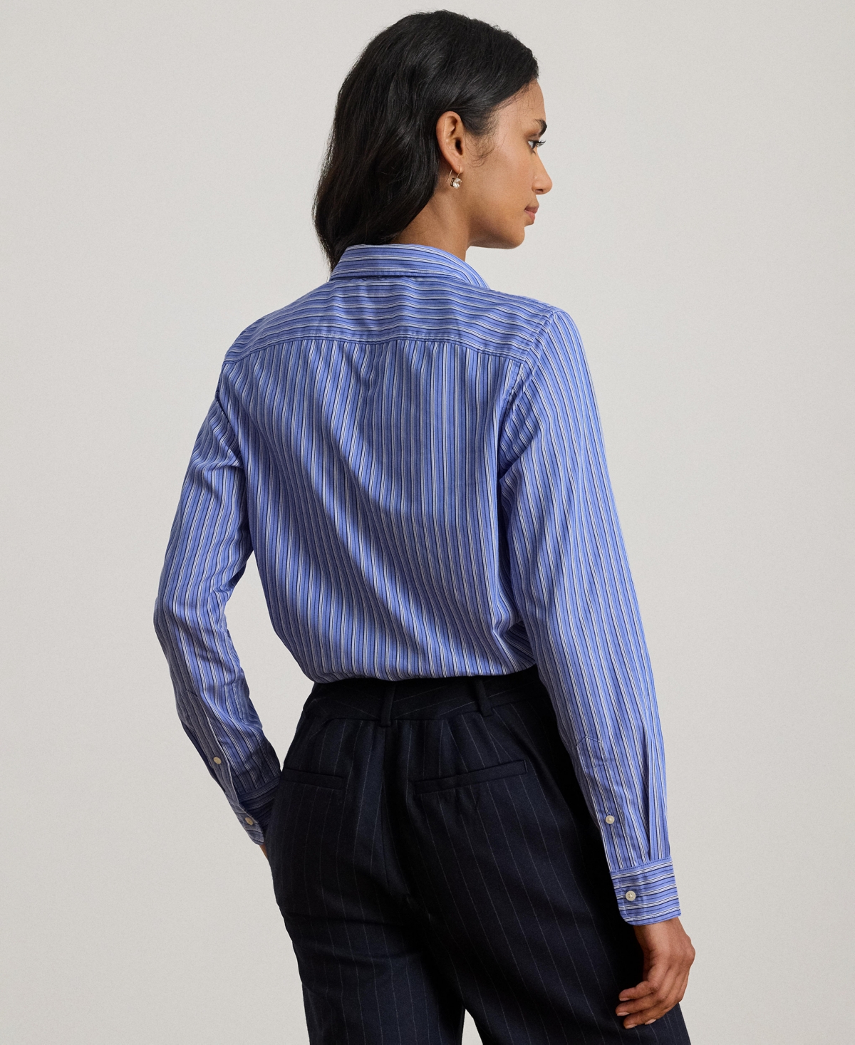 Ralph Lauren Womens Classic Fit Striped Tie Neck Shirt 0p 18 In Multi